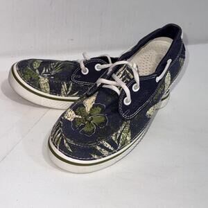 Retired Crocs Navy Aloha Tropical Canvas Hover Boat Shoes‎ Loafers Men’s Size 8